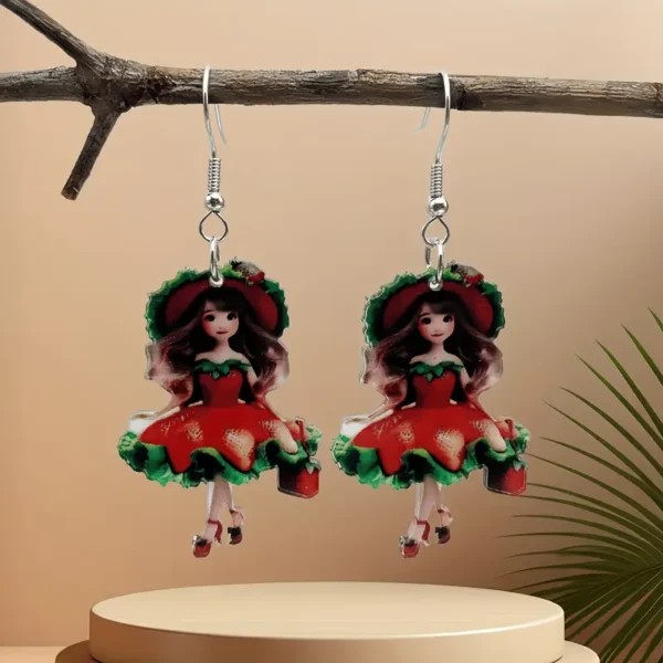 Charming Strawberry Girl Dangle Earrings