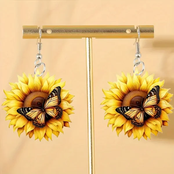 Yellow Sunflower Butterfly 2D Acrylic Earrings