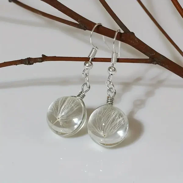 Dandelion Dry Flower Dangle Earrings