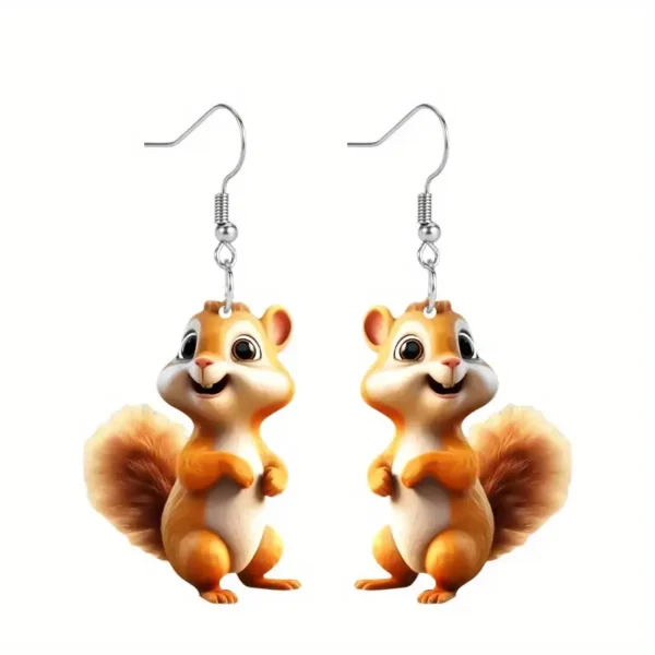 1 Pair Squirrel Earrings, Cartoon Animal Drop Dangle Jewelry