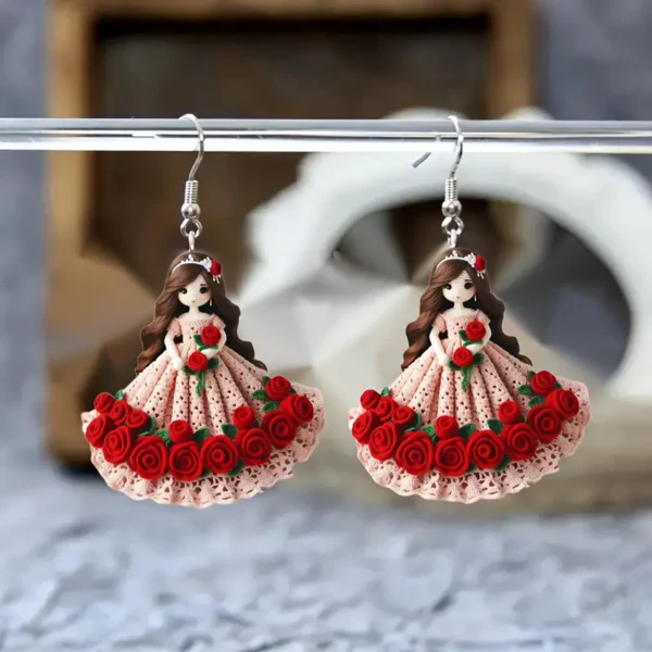 2D Acrylic Valentine's Day Charming Simulation Textile Flowers Earrings