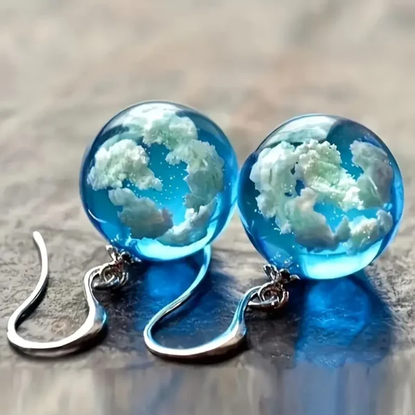 Sky Cloud Design Resin Round Dangle Earrings