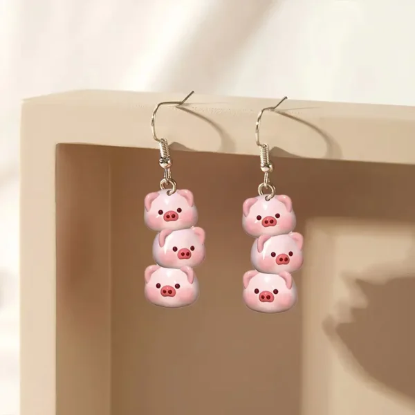 1 Pair Cute Cartoon Pig Design Drop Earrings